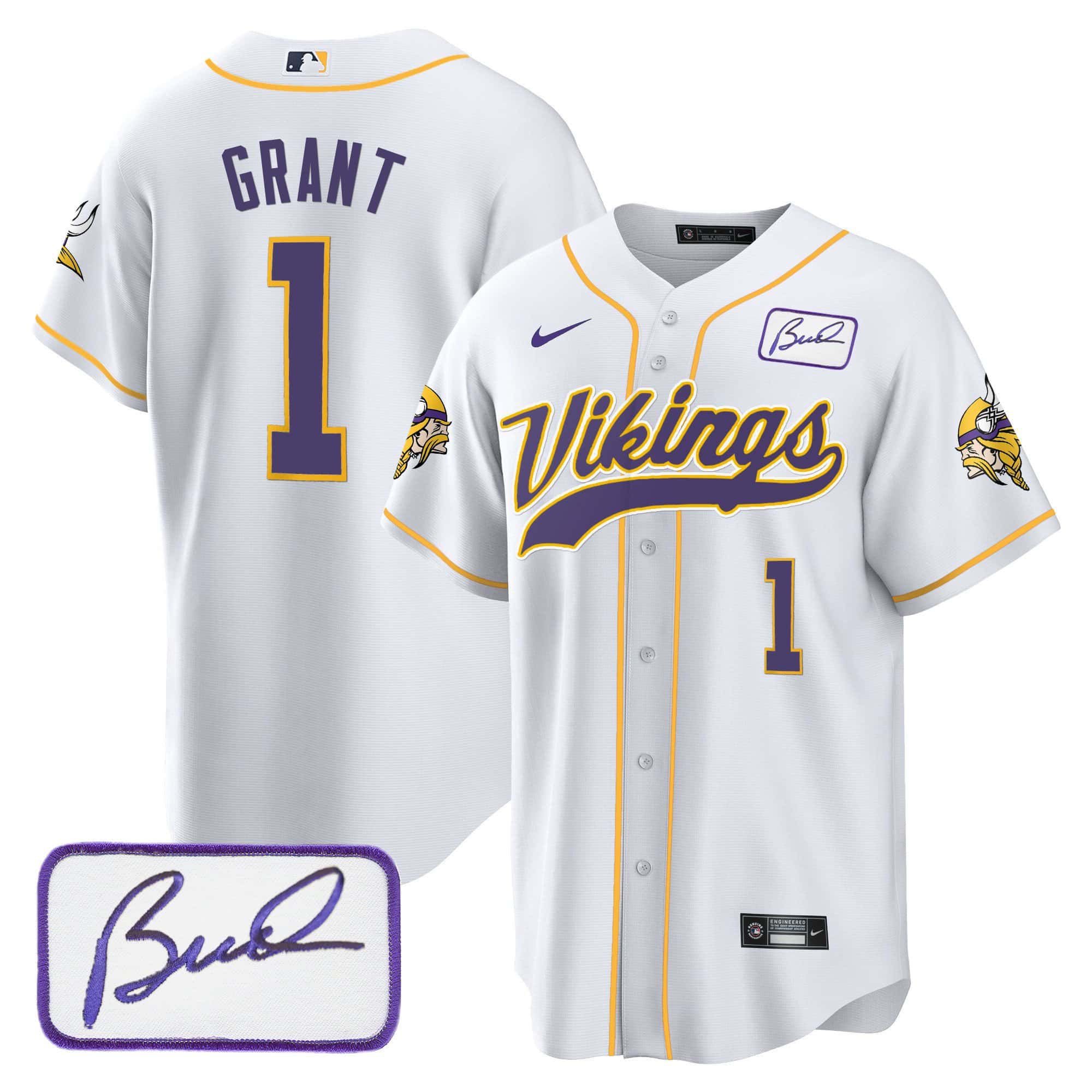 Men Minnesota Vikings #1 Grant White 2024 Nike Bud Grant Patch Classic Baseball NFL Jersey